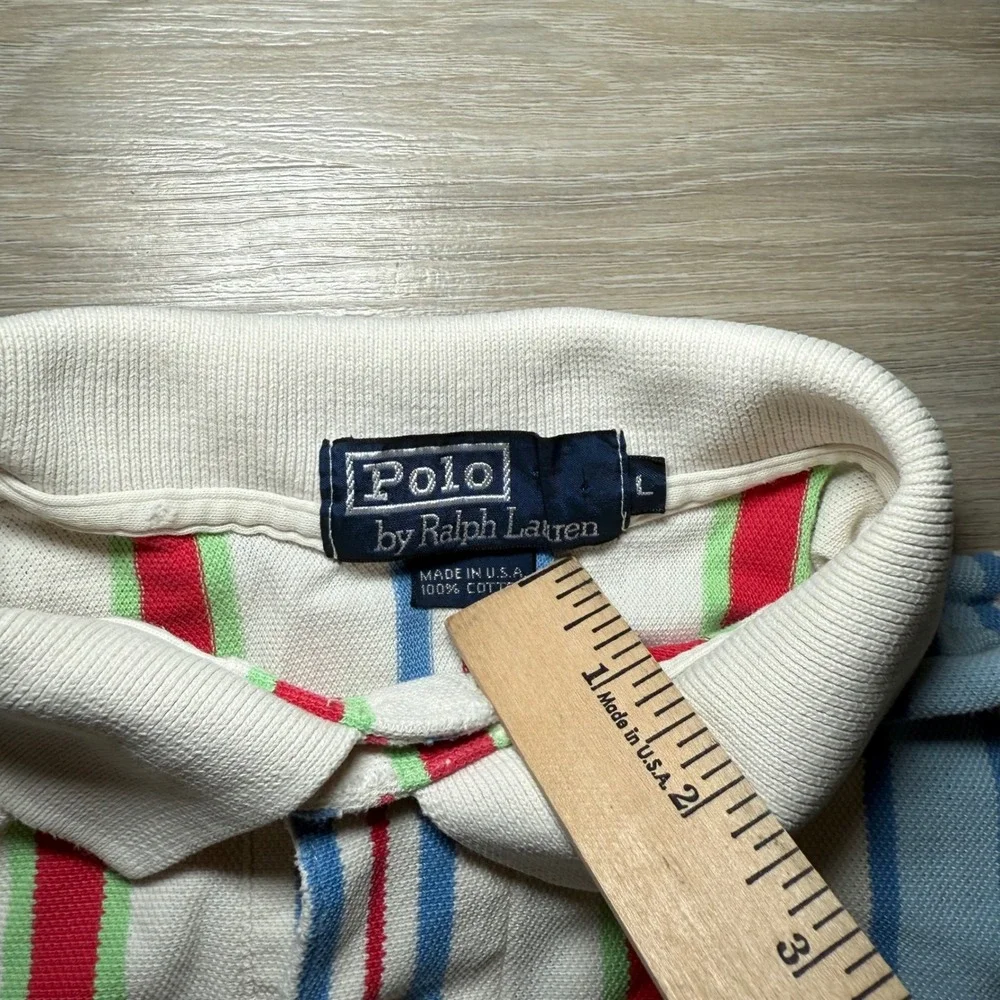Vintage Made In USA Polo Ralph Lauren Striped Multicolor SL Polo Shirt  Mens L‎
